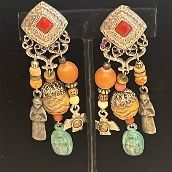 Vintage Robert Rose Signed Native American Earrings. Detailed unique Clip-on - Picture 9 of 13